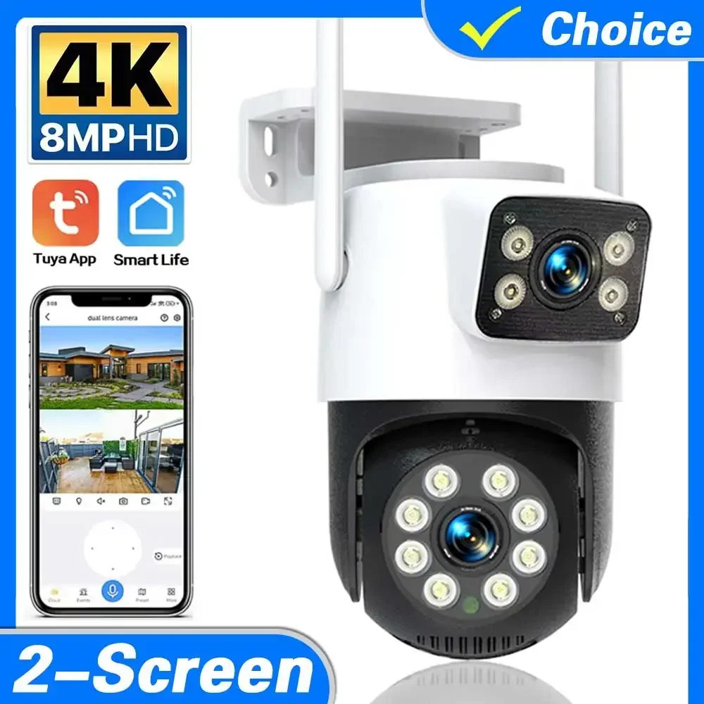 

8MP 4K Wifi IP Camera Dual Screens Night Vision PTZ Video Surveillance Camera Outdoor Human Detection CCTV Security Camera Tuya