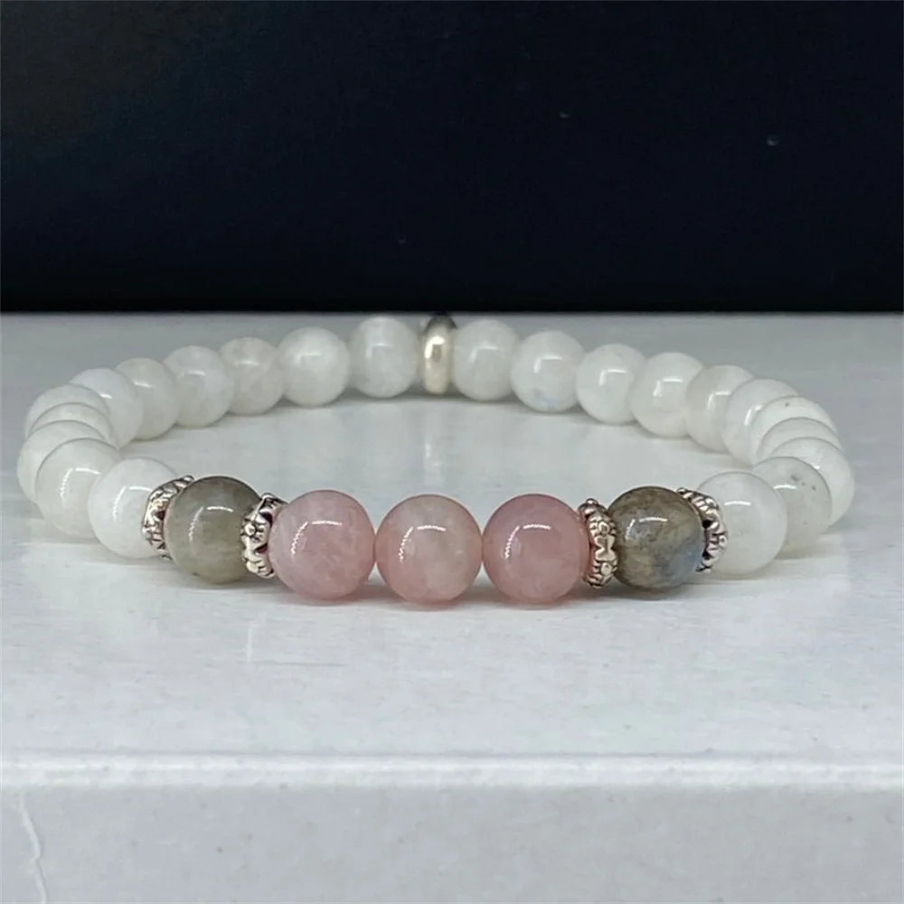 New Moonstone, Labradorite and Rose Quartz Bracelet Calm Spiritual Beginnings Positive Energy Protection Stress Relief Bracelets