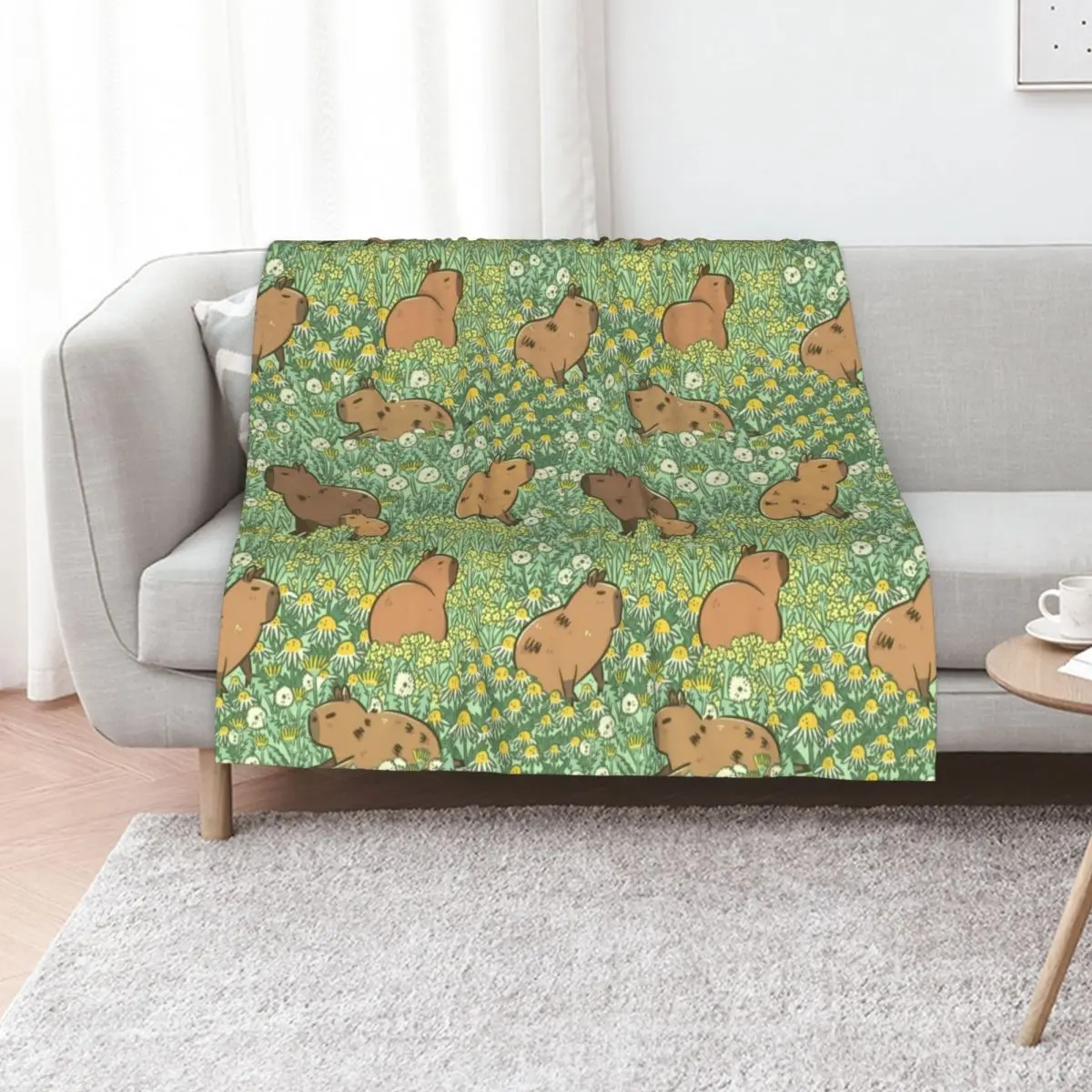

Capybaras Meadow in Green and Yellow Throw Blanket Nap Baby halloween blankets and throws Blankets