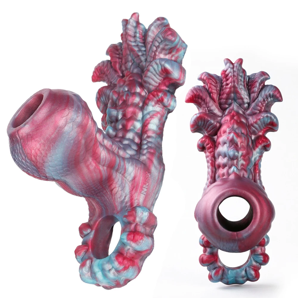 NNSX Realistic Dog Knot Cock Sleeve Silicone Dildo Sheath Elastic Cock Ring for Delay Ejaculation Penis Girth Enhancer Sex Toys