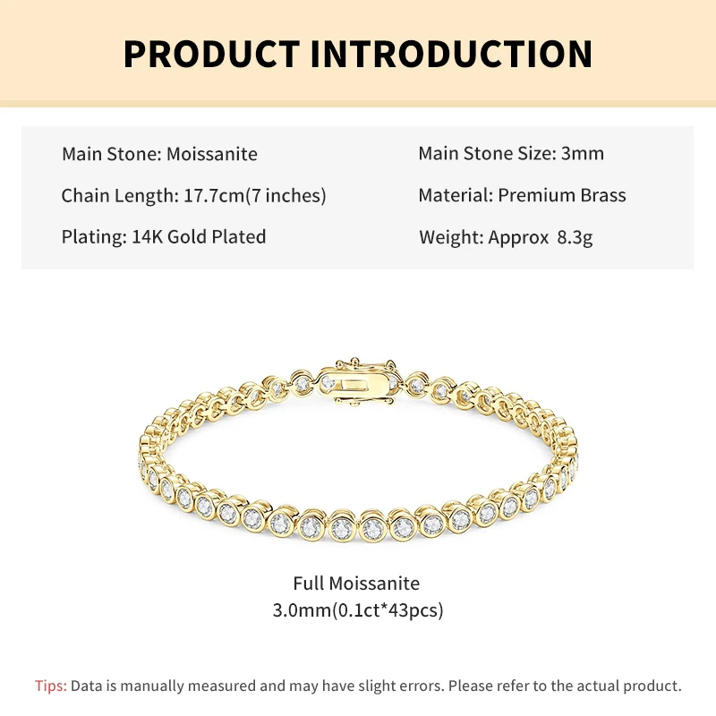 Rrjzz Brillantes 3mm D-Farbe Voll-Moissanit Bubble Bezel Set Damen Armband Labor-Imitationsdiamant Charm Tennis Armband Schmuck – Detail 1
