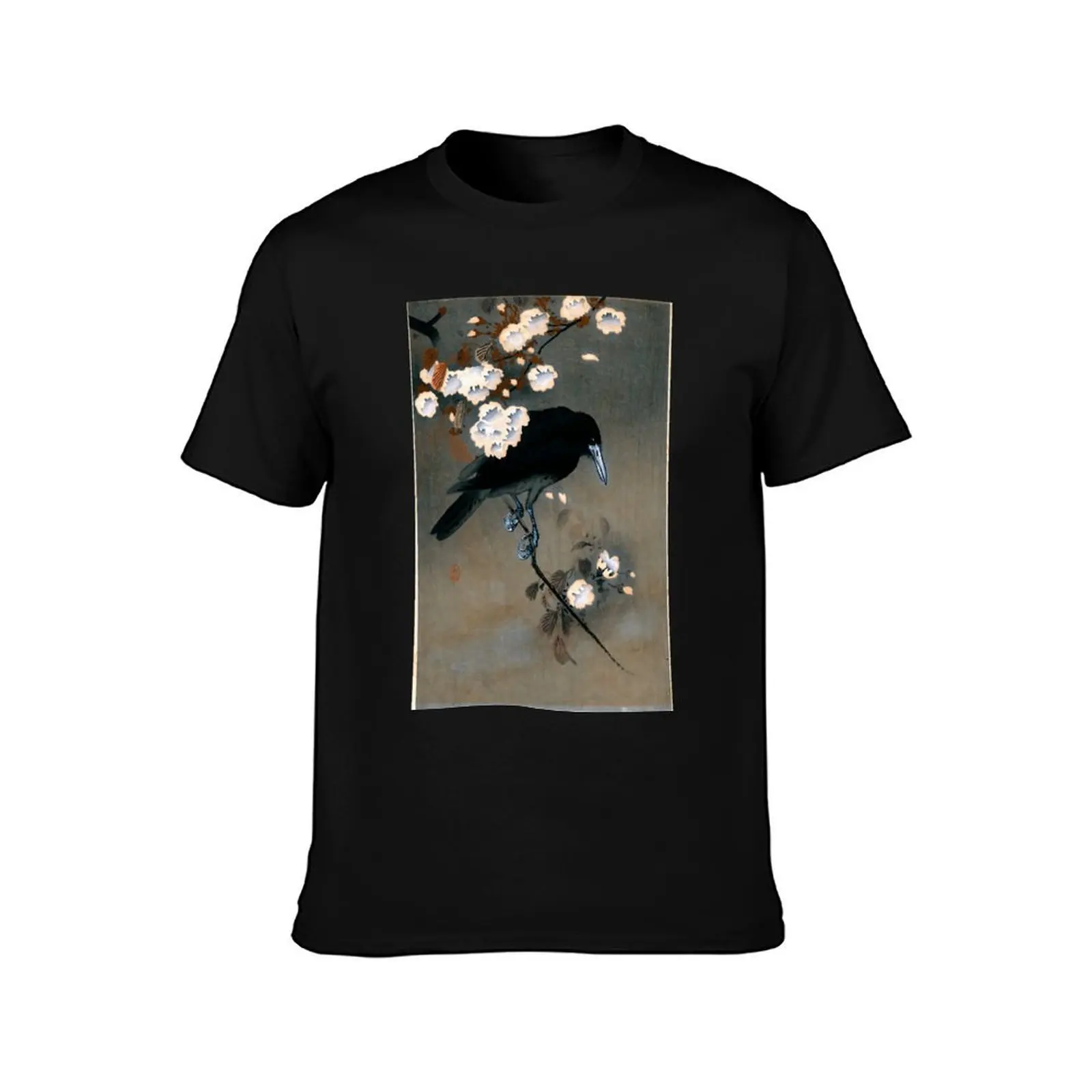 Vintage Japanese Crow and Blossom Woodblock Print Postcard T-Shirt Holiday Vacation Tee Shirt T-Shirt