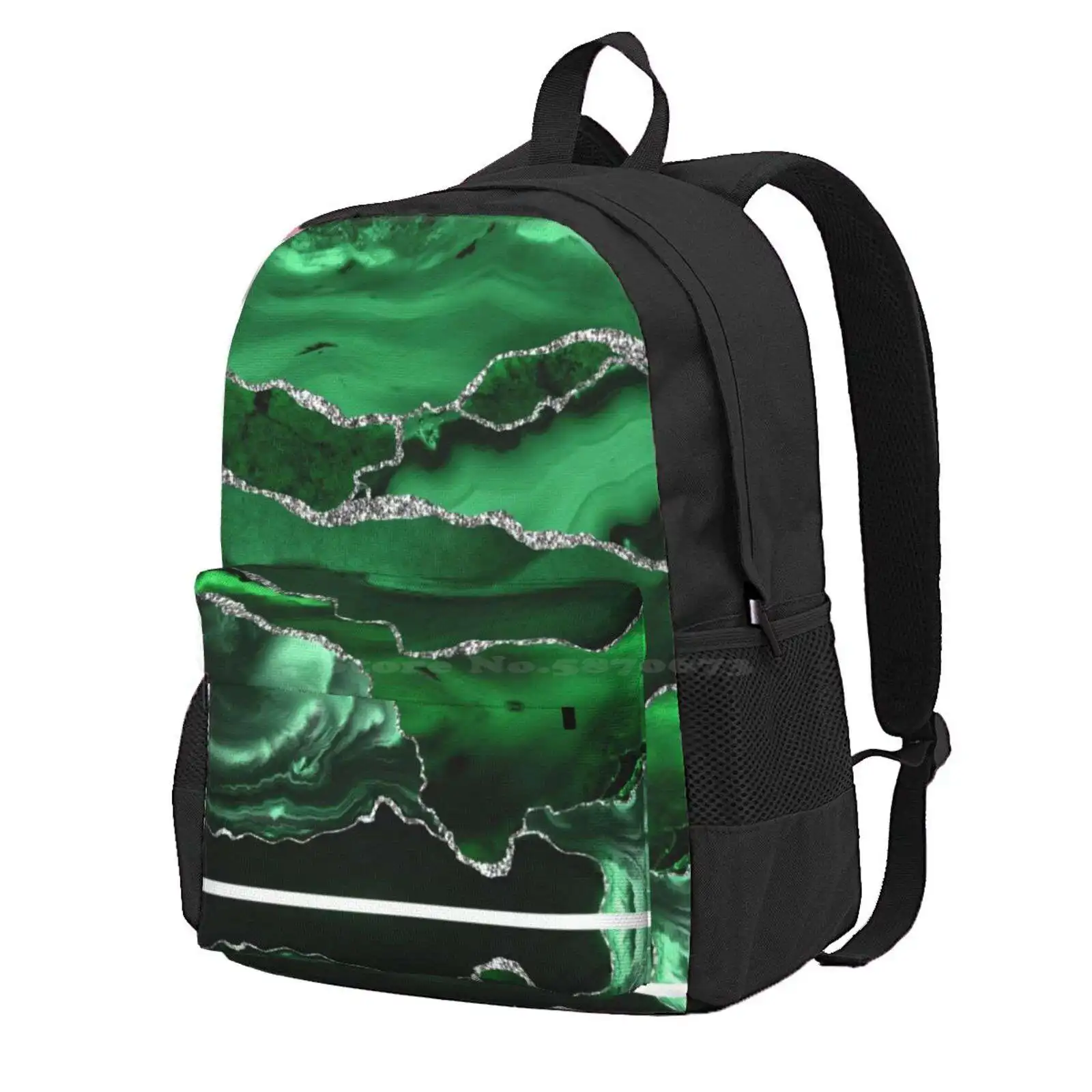 Emerald Green Faux Marble And Agate Texture Hot Sale Schoolbag Backpack Fashion Bags Graphic Design Abstract Gemstone Pattern