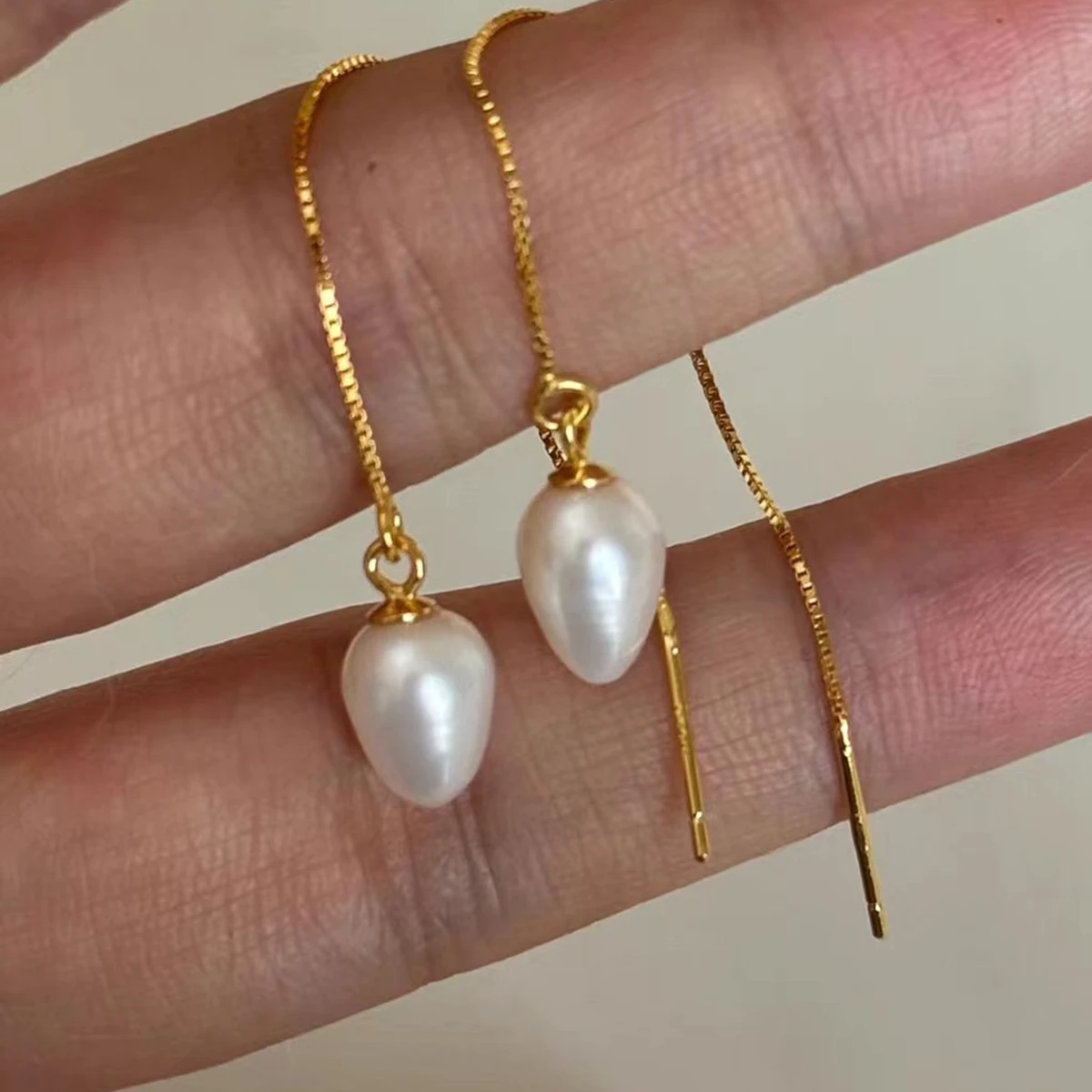 Strong Natural Freshwater Baroque Pearl Ear Line Long Tassel Slimming Earrings S925 Pure Silver Minimalist Temperament Jewelry