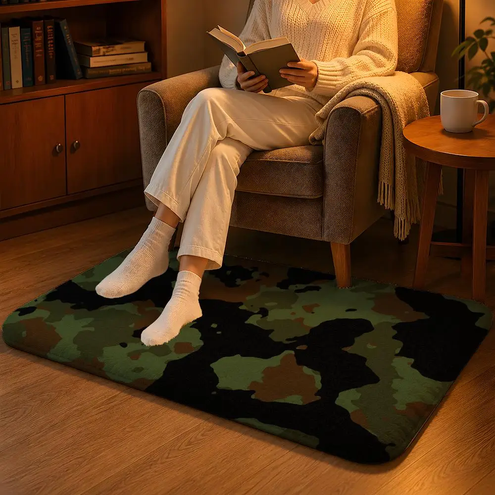 Camouflage Pattern Camo Floor Mat Soft Flannel Non-Slip Rug Washable Floor Mat for Living Room Bedroom Home Decor