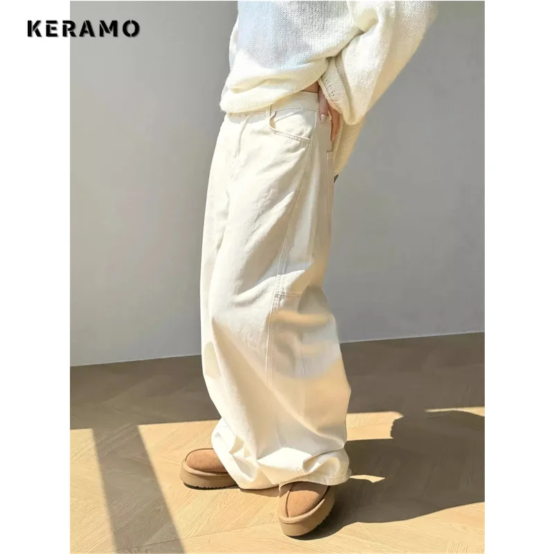 Off white Jeans Women Y2K Hip Hop Vintage High Waisted Jeans Straight Streetwear Casual Loose Large Size Wide Leg Denim Pants