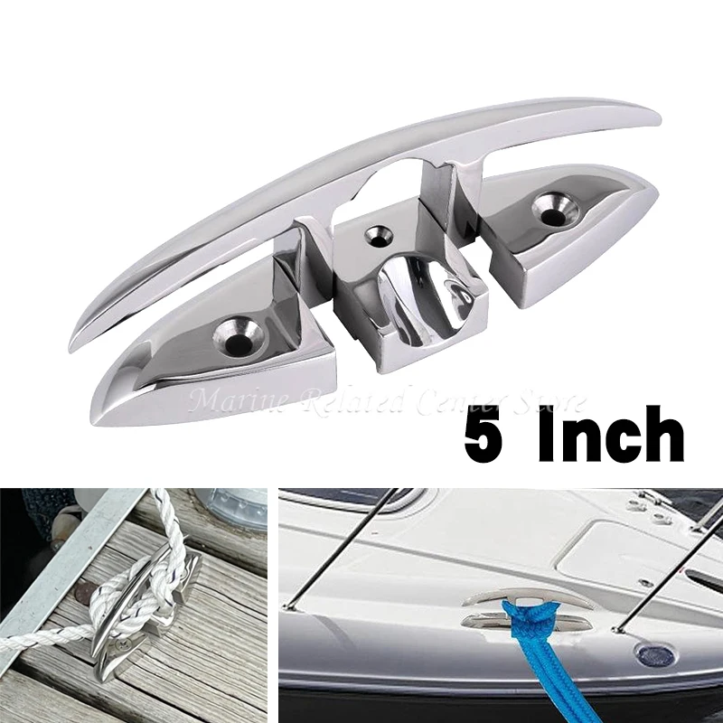 5inch Marine Grade Boat Stainless Steel 316 Folding Pull Up Cleat Dock Deck Marine Hardware Line Rope Cleat for Ship Yacht Boat