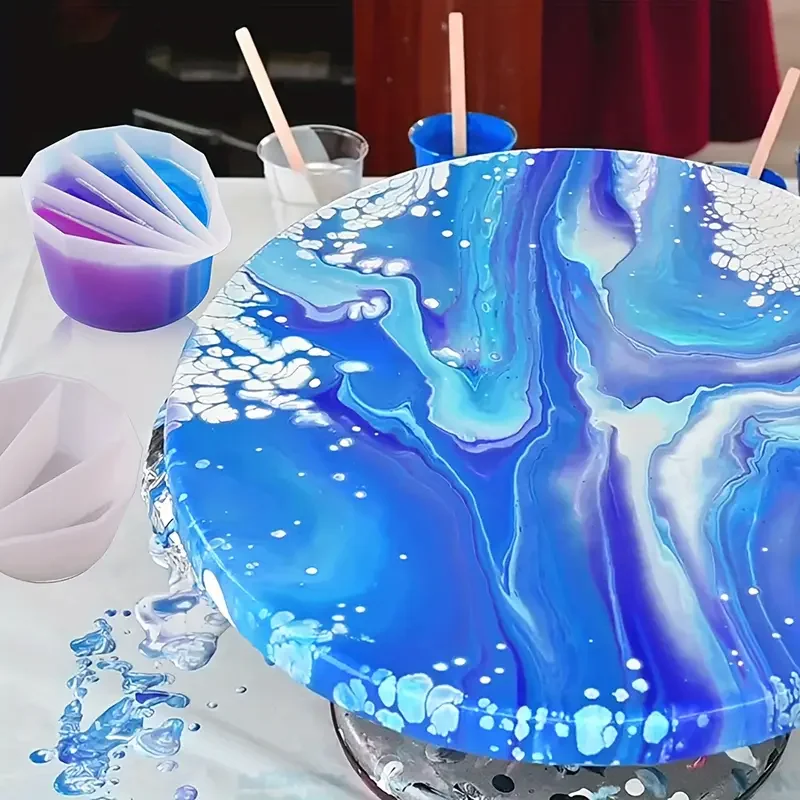 ถ้วยแยกสําหรับเทสี,Reusable Fluid Art แยกถ้วยซิลิโคนแยกถ้วยเทพร้อมวงเวียนสําหรับสีอะคริลิคเรซิ่น