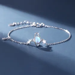 S925 Silver Plated Opal Planet Star Charm Bracelet&Bangle For Women Elegant Party Jewelry Gift sl171