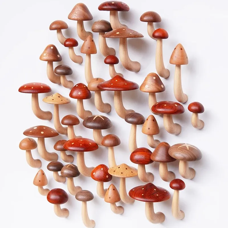 Luxurious Wooden Mushroom Magnetic Sticker Self Adhesive Decorations for Kitchen Fridge Refrigerator Bath Walls Tiles Adornment