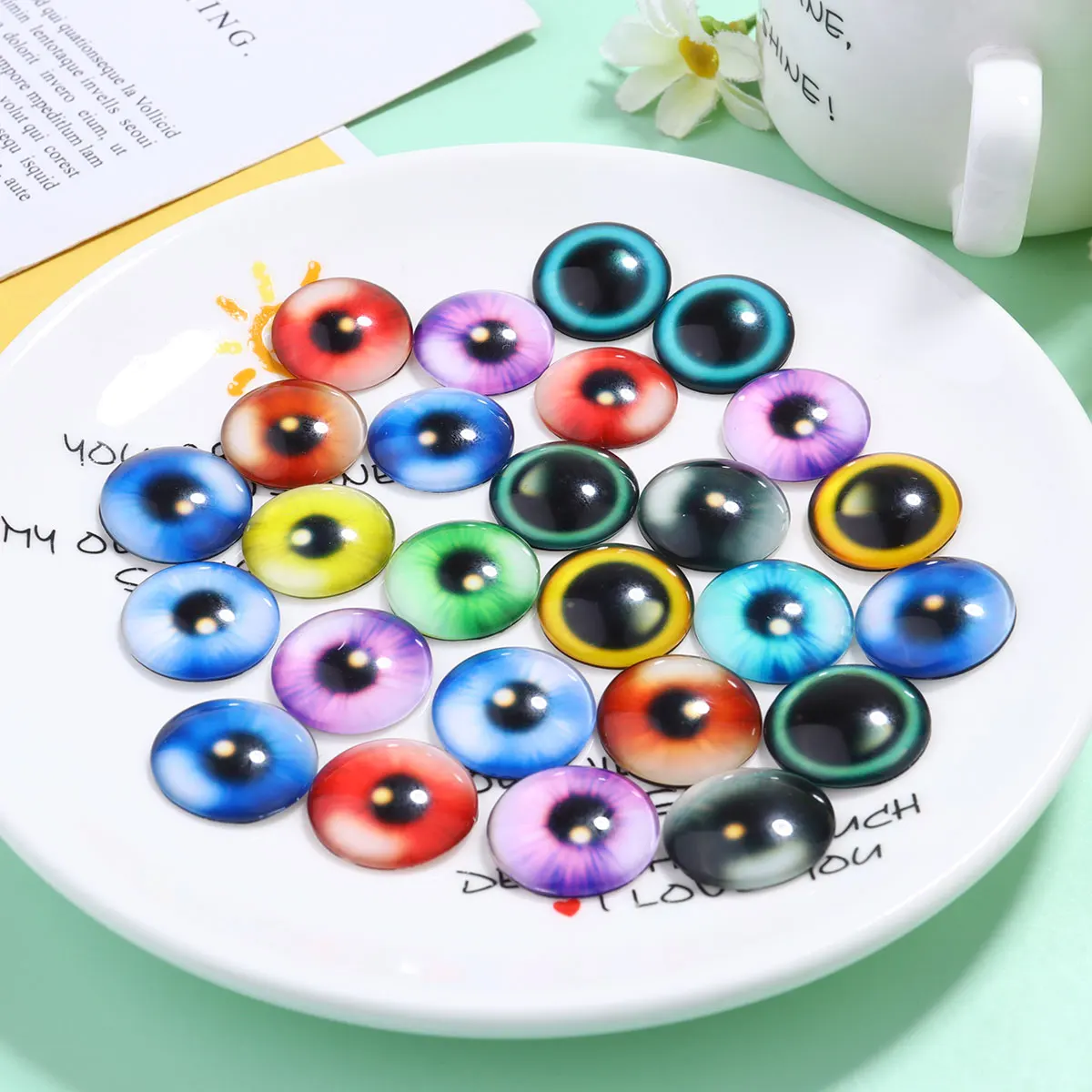 

25 Pcs Jewelry Glass Patch Eyes Stickers Round DIY Crafts Accessories Material Decals