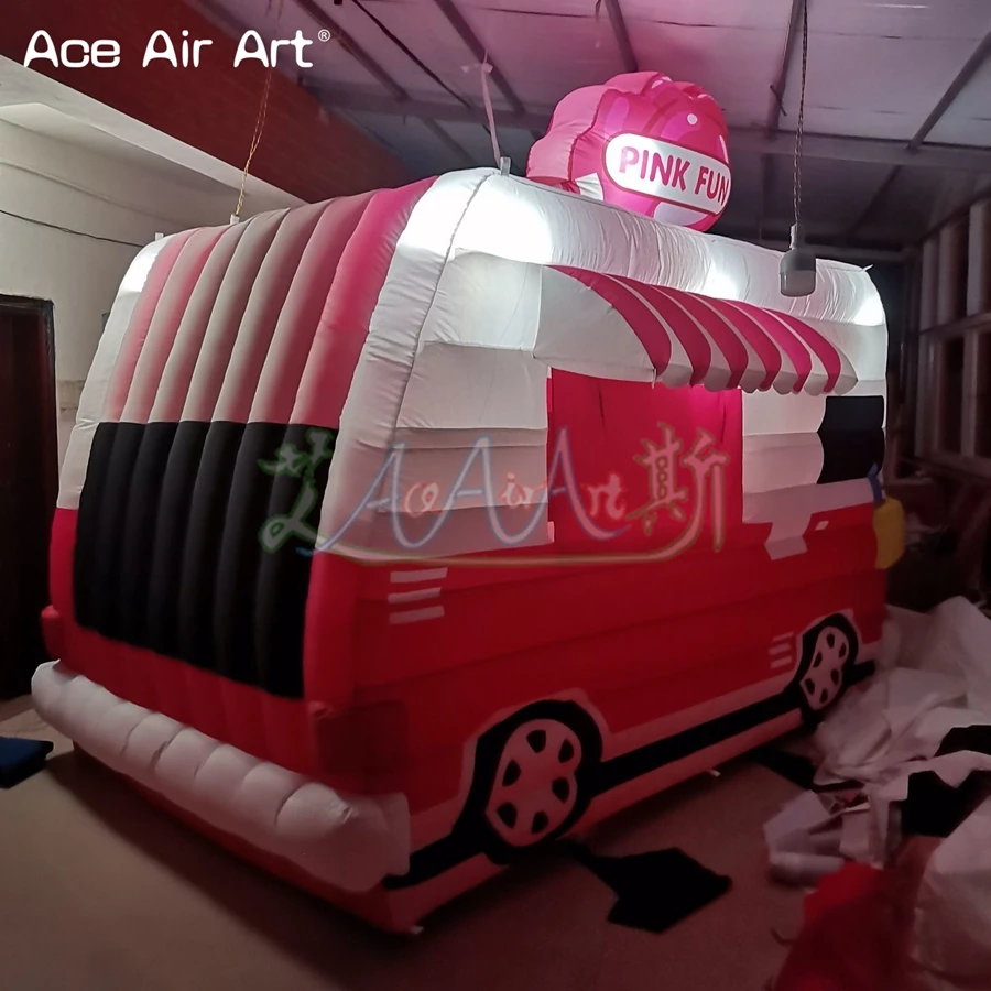 Portable Inflatable Ice Cream Truck Van with LED Lights, Food Booth Tent, Dining Car Kiosk for Advertising Promotion