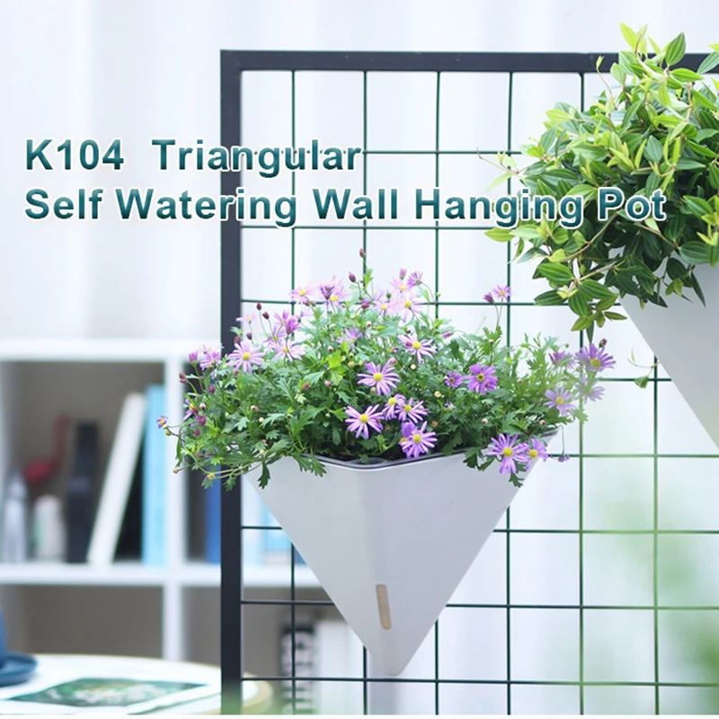 Fashion Triangular Wall Mounted Flower Pots Self Watering Hanging Basin for Plants Lazy Flowerpot Office Home Garden Accessories