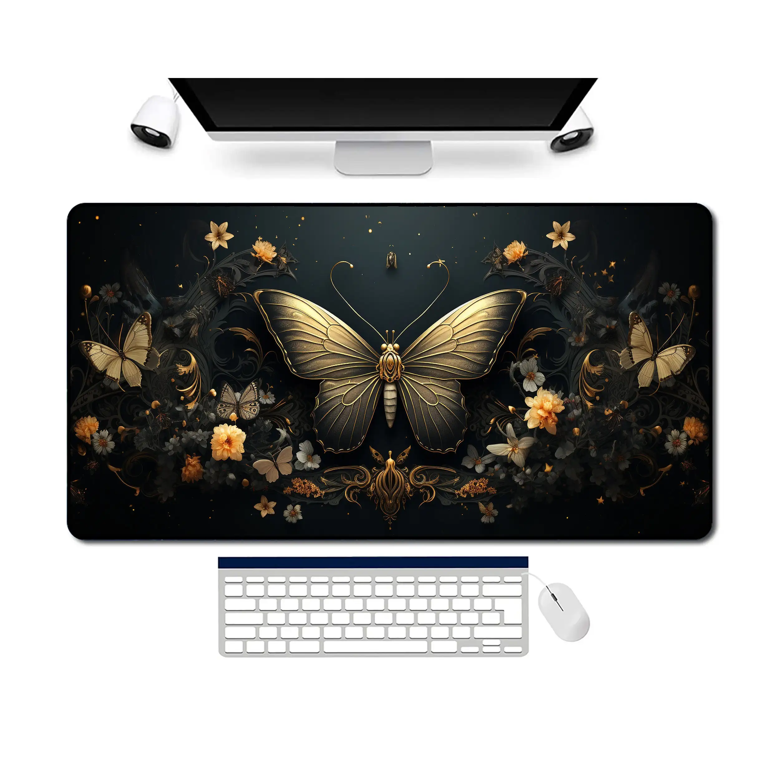 Moth and Flower Table Mat,non-slip and Waterproof Gaming Mousepad,office and Gaming Desk Decoration Mat,perfect Gift for Friends