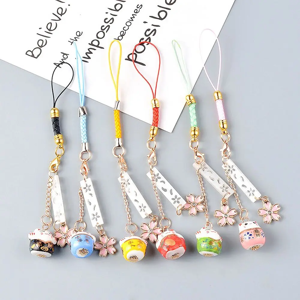 اكسسوارات كيرينغ لتقوم بها بنفسك سحر الهاتف سحر محظوظ القط المفاتيح أحزمة هاتف المحمول Maneki Neko الحلي الهاتف المحمول الحبل