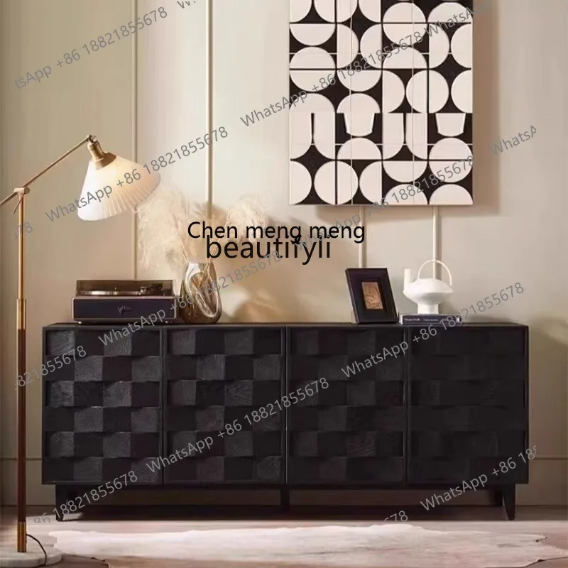 

X Solid wood sideboard home wall storage cabinet middle-aged black entrance cabinet living room light luxury storage