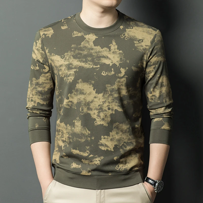 European Style Print Sweatshirt For Men Viscose Blends All Match Autumn Quality Smooth Comfortable Casual Sudaderas Para Hombres