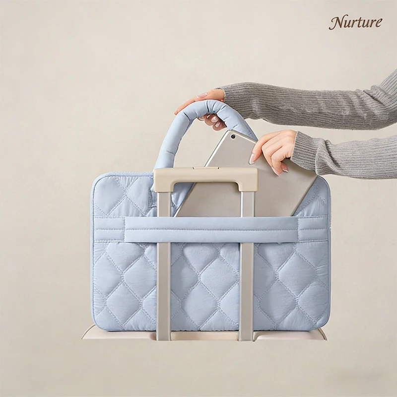 The Soft and Stylish Quilted Laptop Bag Is a Gentle Choice for Commuters. Multi-Colored, Gentle Macaron Tones, Combining Both Aesthetics and Texture, with a Portable Design That Is Convenient and Easy to Carry, and Internal Layered Storage That Can Hold Small Items Like Chargers and Mice, Compatible with Mainstream 14-16inch Computers, Making Your Device Safe and Attractive for Daily Commuting, Business Trips, and Study Use. view 6