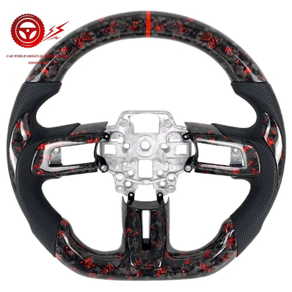 

Customized Forged Carbon Fiber Steering Wheel for Ford Mustang GT 2015-2024 Perforated Leather