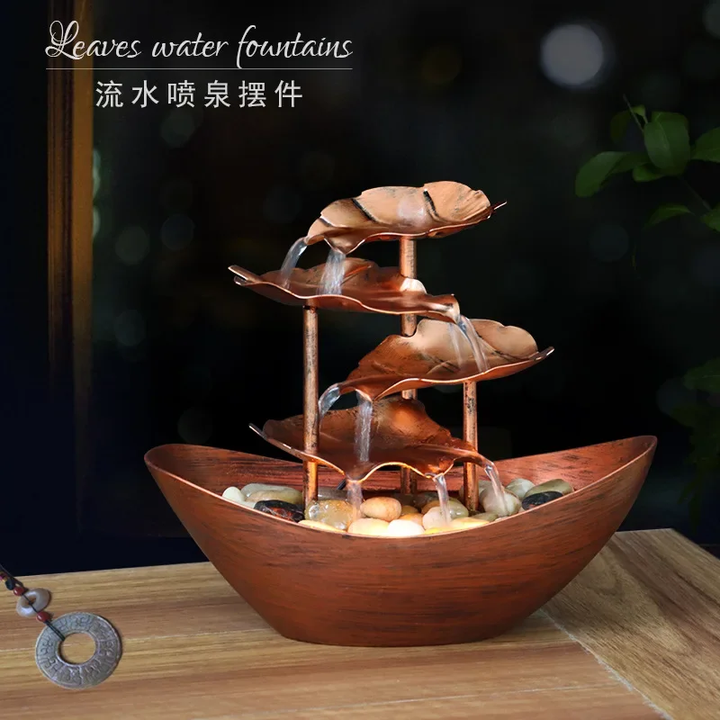 Creative Desktop Lotus Leaf Ingot Flowing Fountain Decoration, Living Room Screen Foyer Home Decoration LED Ambient Night Light