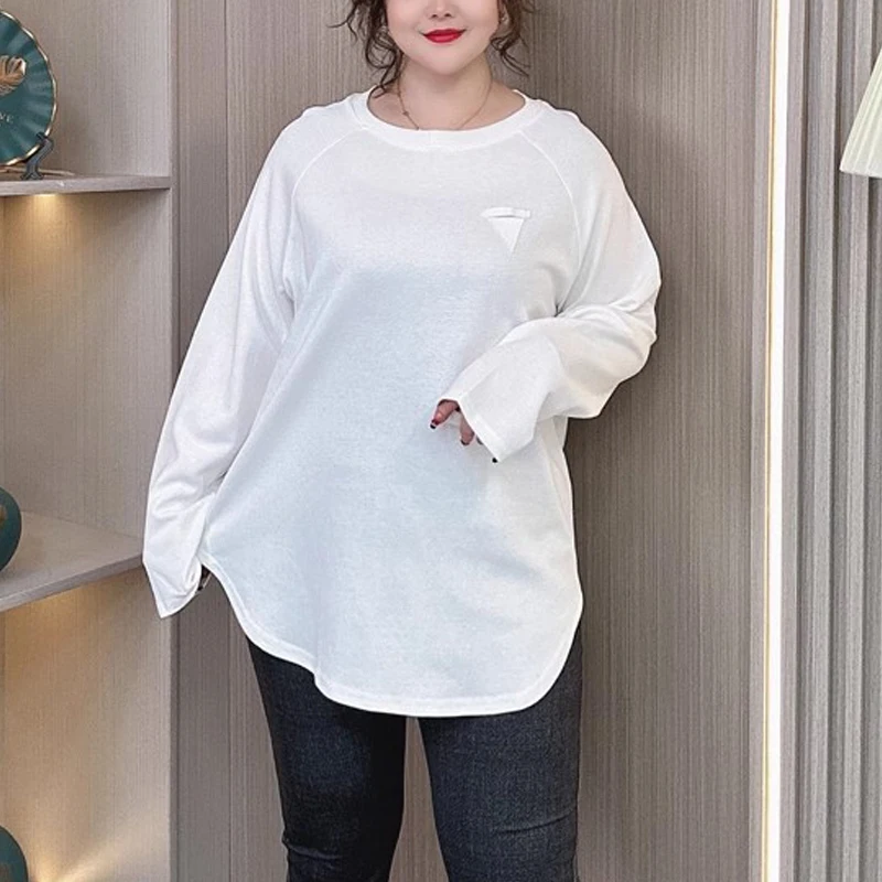 

Весна и осень 202, женская полосатая футболка с длинными рукавами больших размеров, свободная толстовка средней длины, базовый топ для многослойного использования