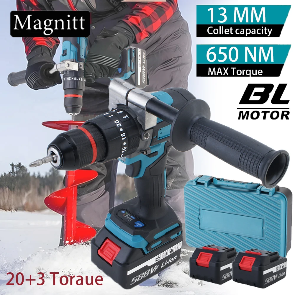 650N.M Bürstenloser Elektrischer Schlagbohrer 20+3 Drehmomentstufen 13MM Akku-Schrauber Bohrmaschine Elektrowerkzeug für Makita 18V Batterie