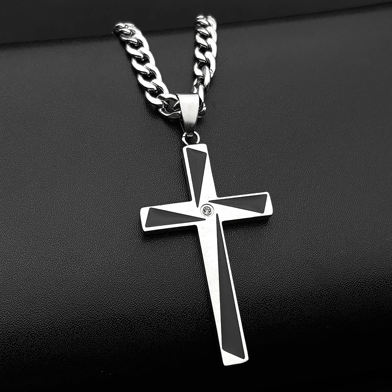 كريستيان الصليب الفولاذ المقاوم للصدأ يسوع المسيح الراين قلادة قلادة للرجال الذهب اللون الهيب هوب سلسلة القلائد مجوهرات #3