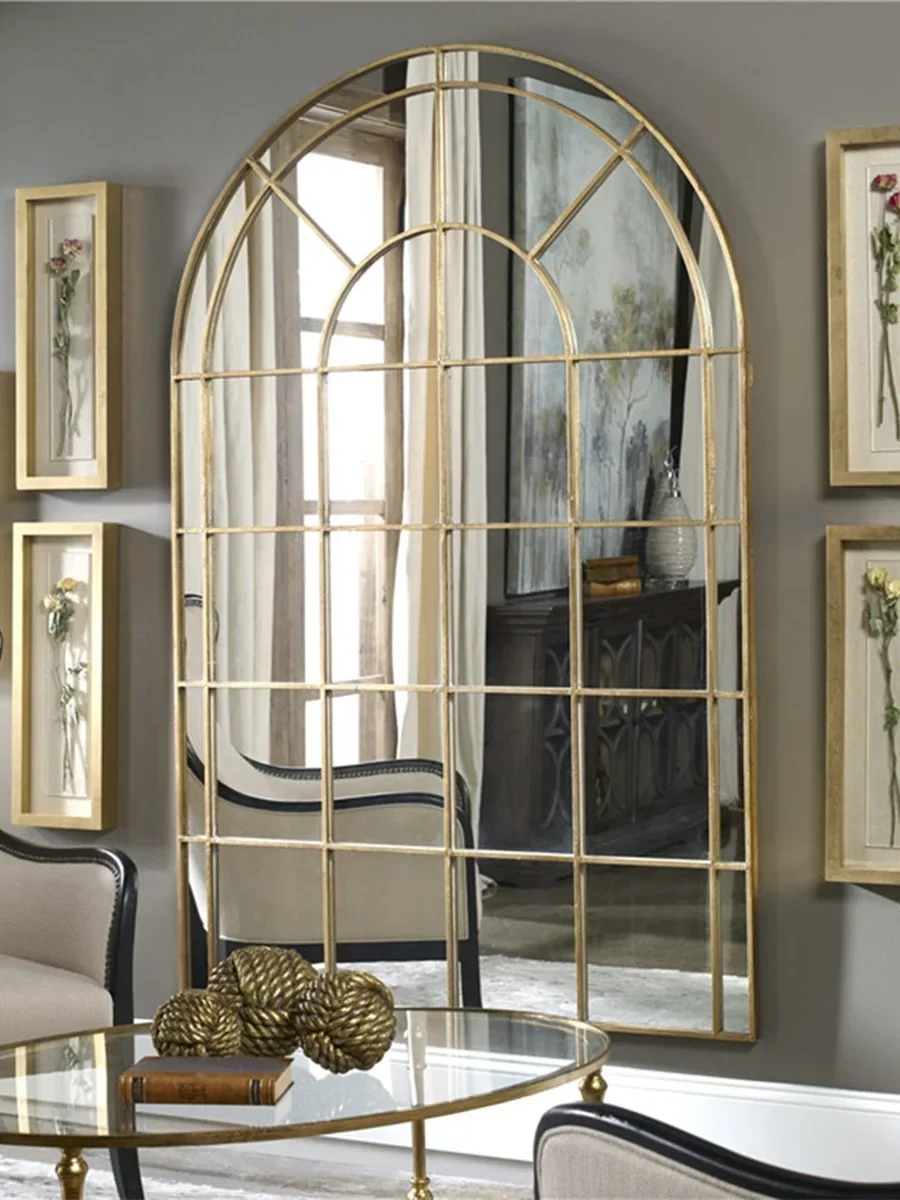 False window decorative wall restaurant fireplace mirror wall hanging creative background wall porch side art mirror
