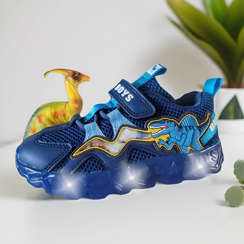 

Children's shoes children's dinosaur shoes spring and autumn new darling light shoes luminous breathable web running shoes