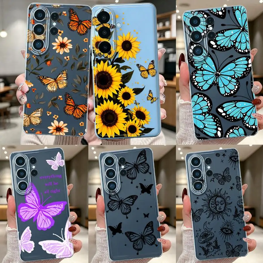 Case for Samsung Galaxy S26 Ultra S21 Note 10 20 S20 S24 FE S10 S25 Plus S22 S25+ S26+ S23 Clear Phone Cover Simple Butterfly