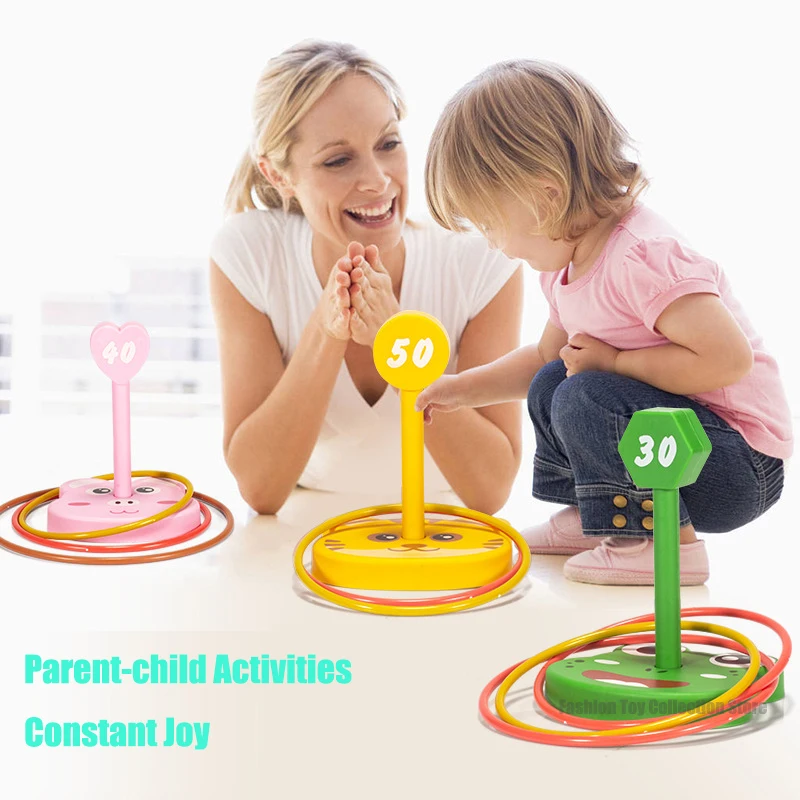 Children Throw Circle Game Cartoon Animal Ferrule Stacked Toys Indoor Outdoor Parent-Child Interactive Early Education Gift