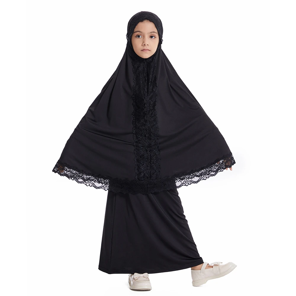 2 buah Hijab anak perempuan Muslim Abaya Khimar Jalabiya Turki Kaftan Lebaran djelaba jubah Arab rok syal Burqa Set mukena Ramadan