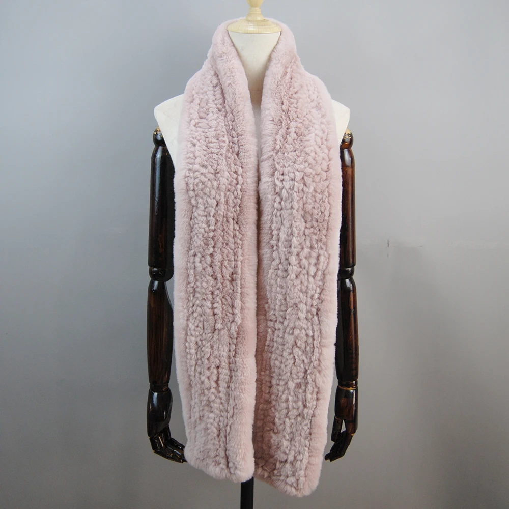 New Rex Rabbit Fur Scarf Women Winter Knitted Real Rex Rabbit Fur Scarves Lady Natural Soft 100% Genuine Rex Rabbit Fur Muffler