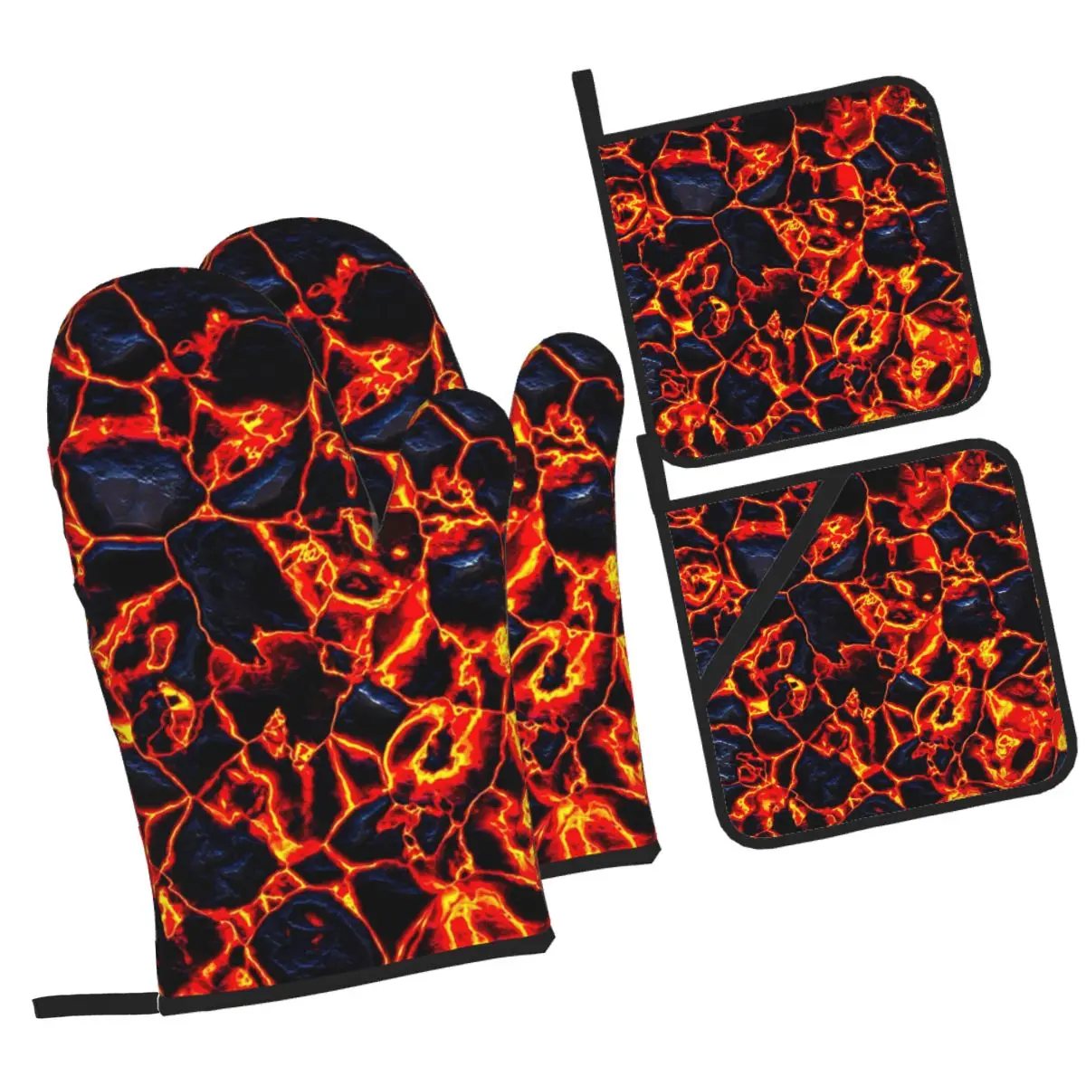 Magma Volcano Lava Fire Oven Mitts and Pot Holder Sets of 4 for Baking Kitchen Cooking BBQ Resistant Non-Slip Gloves