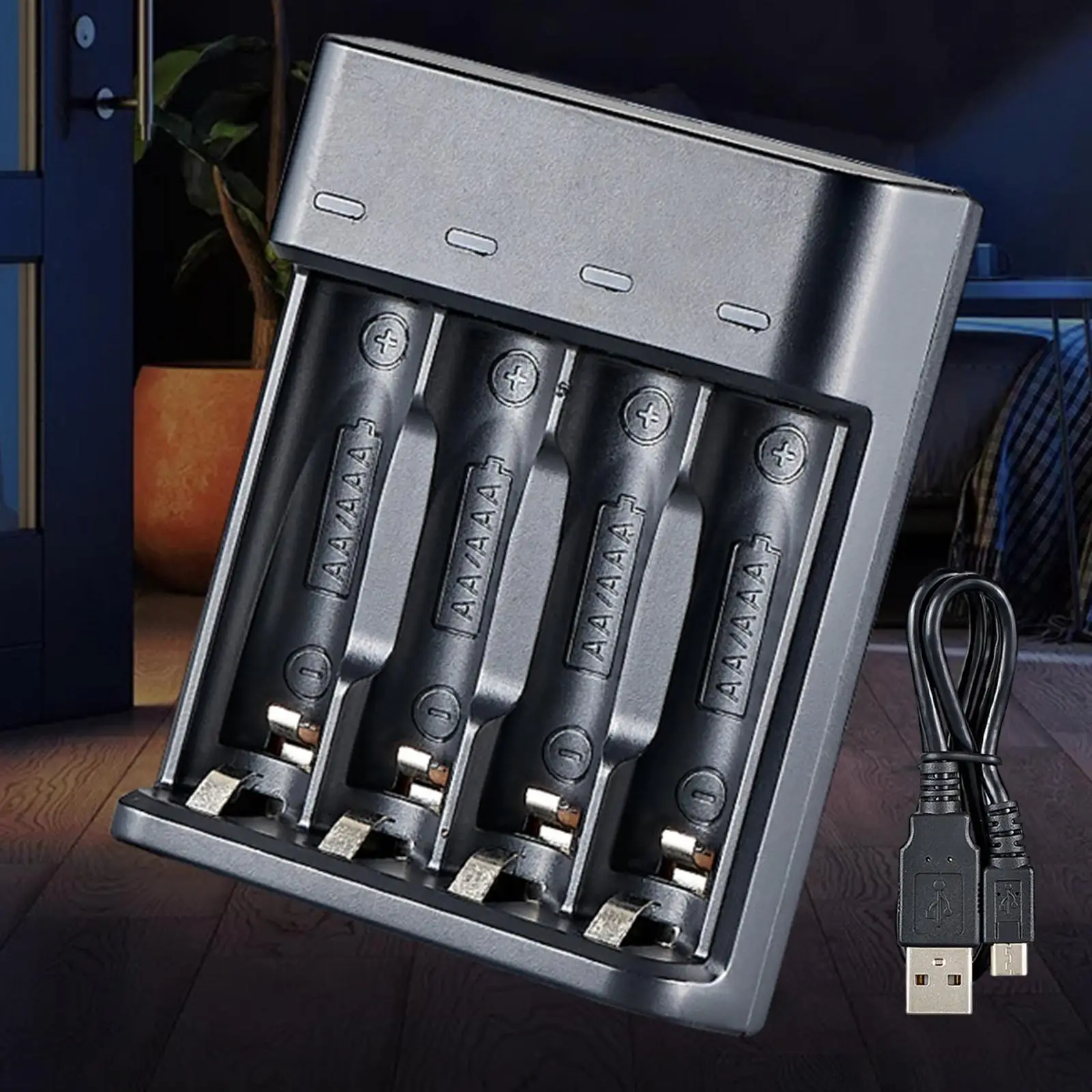 4スロットUSB充電器 4スロット高速インテリジェント大容量充電（AA、AAA用）