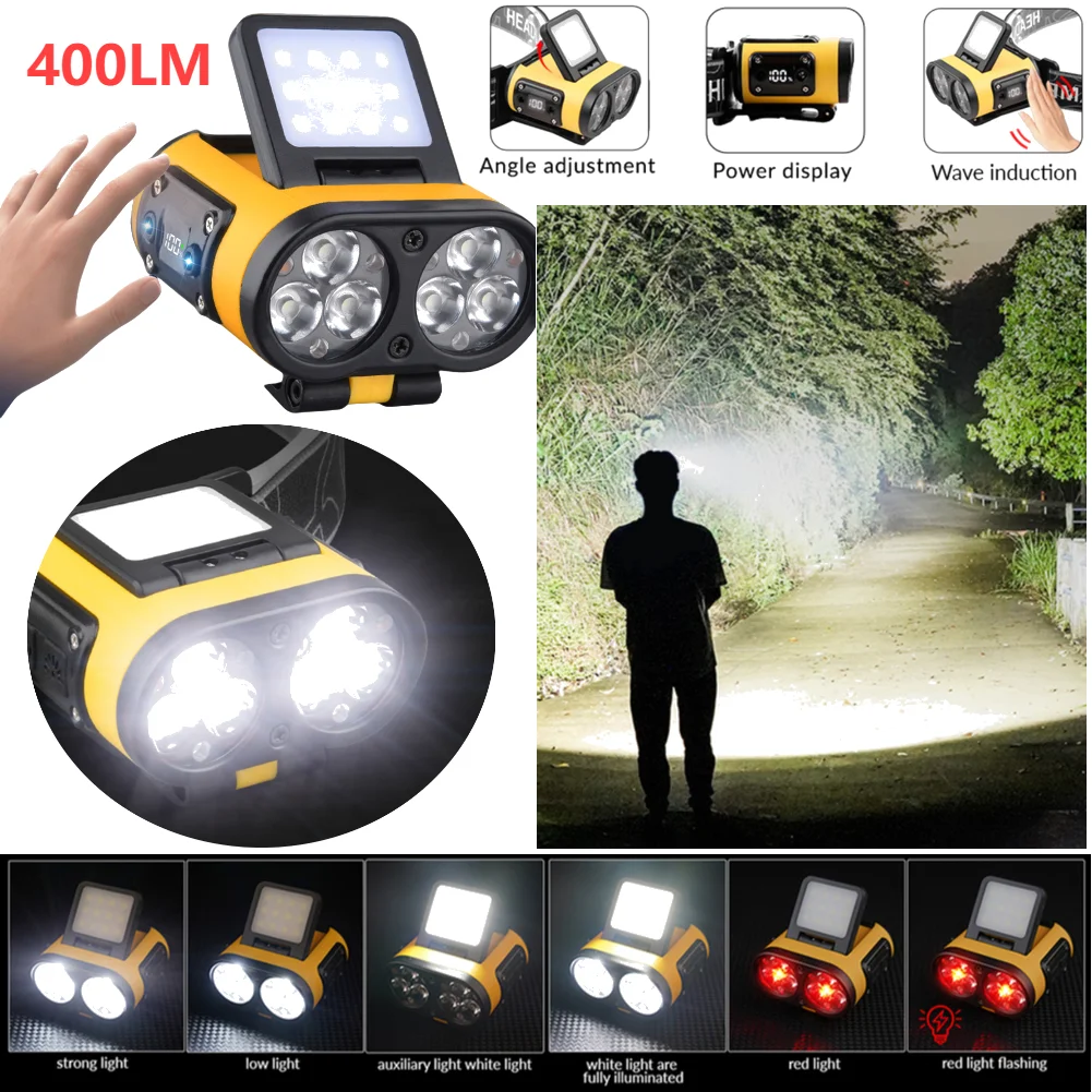 LED Headlamp Sensor COB Cap Clip Light USB Rechargeable Head Flashlight Built-in Battery Headlight Led Head for Fishing Camping