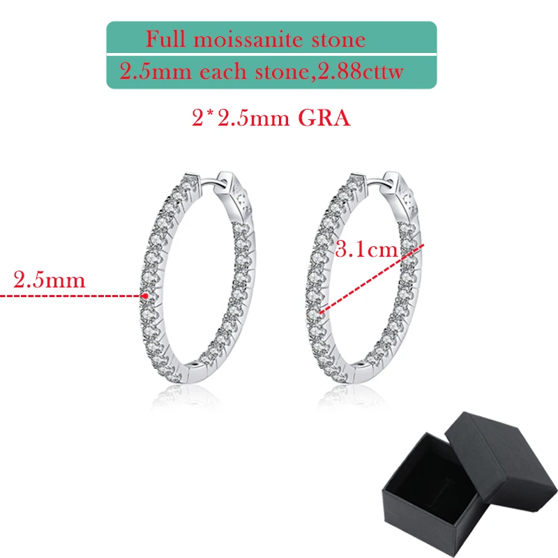 Smyoue 18K Vergoldete 1,74-6,5 Karat Moissanit-Creolen für Damen, Labor-Diamantschmuck, 100% 925 Sterling Silber Ohrringe