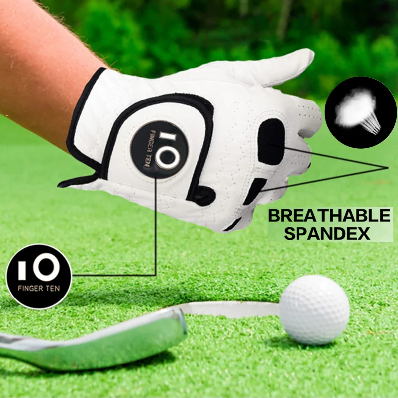 6 Pcs Premium Comfortable Golf Gloves Men Cabretta Leather with Ball Marker Left Hand Right Grip Cadet Size S M ML L XL