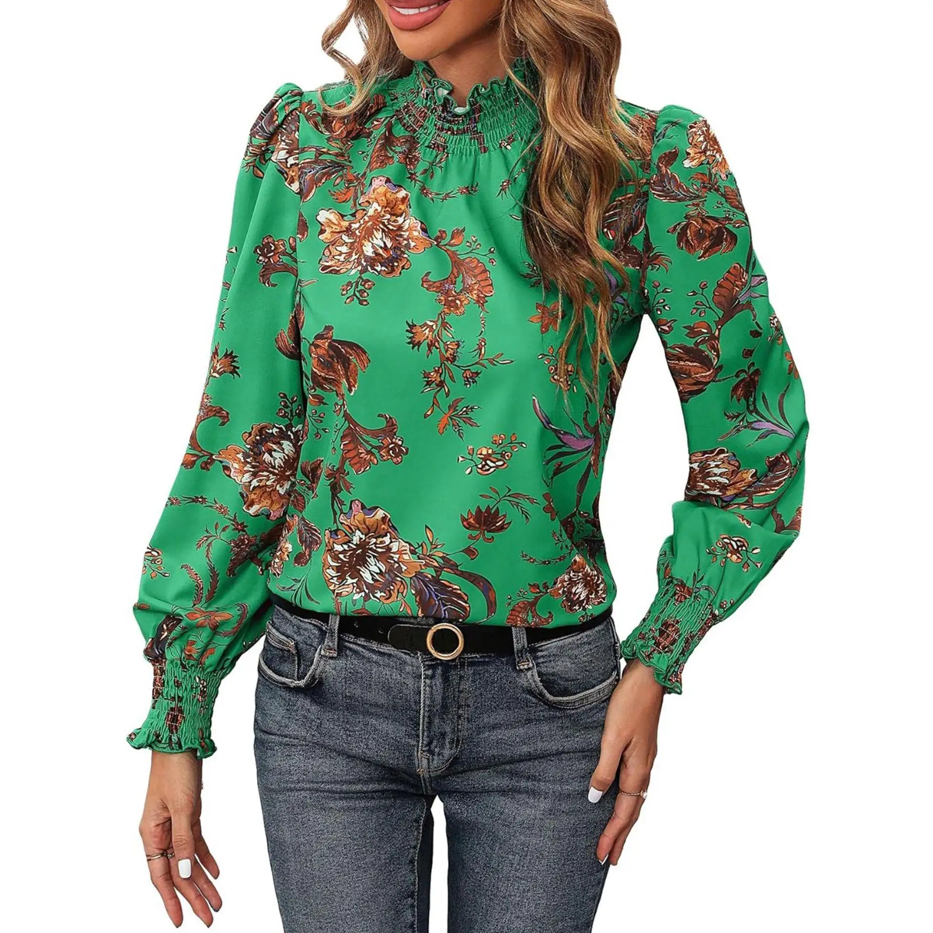 Bedrucktes irt Long Sve Loose Fit Polyester Geometrisches Muster Pendeln Sle Faionable Top für Damen