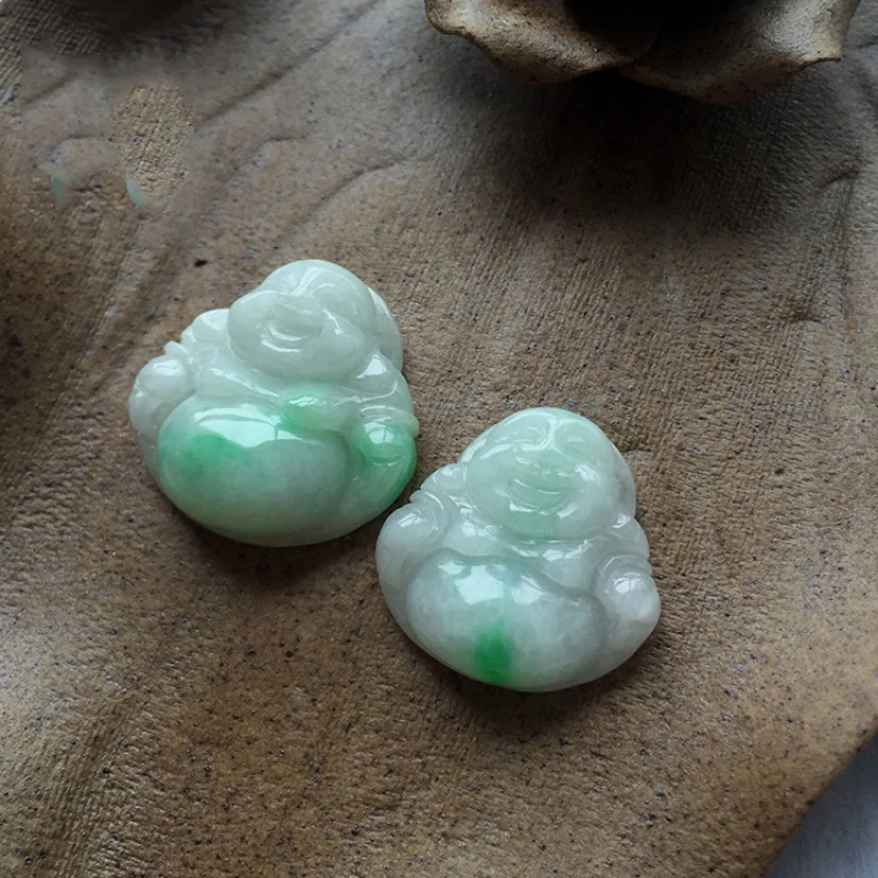 

A- Level Jade Piaoyang Emerald Buddha Pendant Ice Waxy Kinds Burma Jade Maitreya Buddha Smiling Buddha Jade Pendant