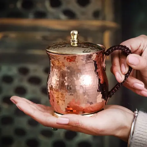 Vintage Copper Coffee Mug Handmade Moscow Mule Portable 500ml with Lid Tea Mug Heat Insulation Drinkware Hot Water Cup Kitchen