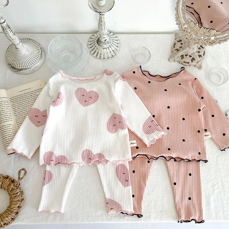 Spring Baby Pajama Set Cute Dot Print For Infant Girls Sleeper Wear Toddler Girls Indoor Clothes Suit