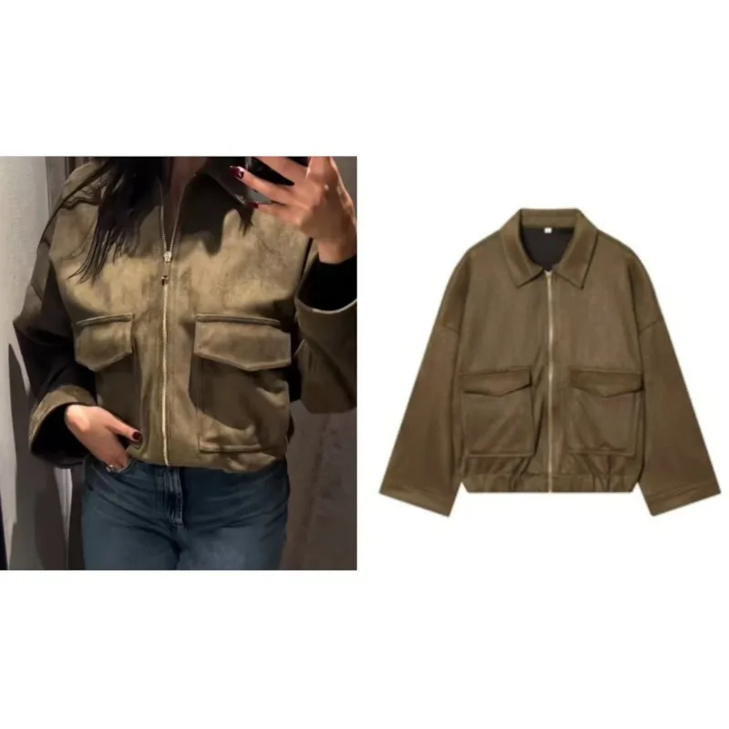 

Осенняя женская куртка из искусственной замши, простое элегантное женское теплое пальто с длинными рукавами на молнии, шикарные уличные женские топы для отдыха