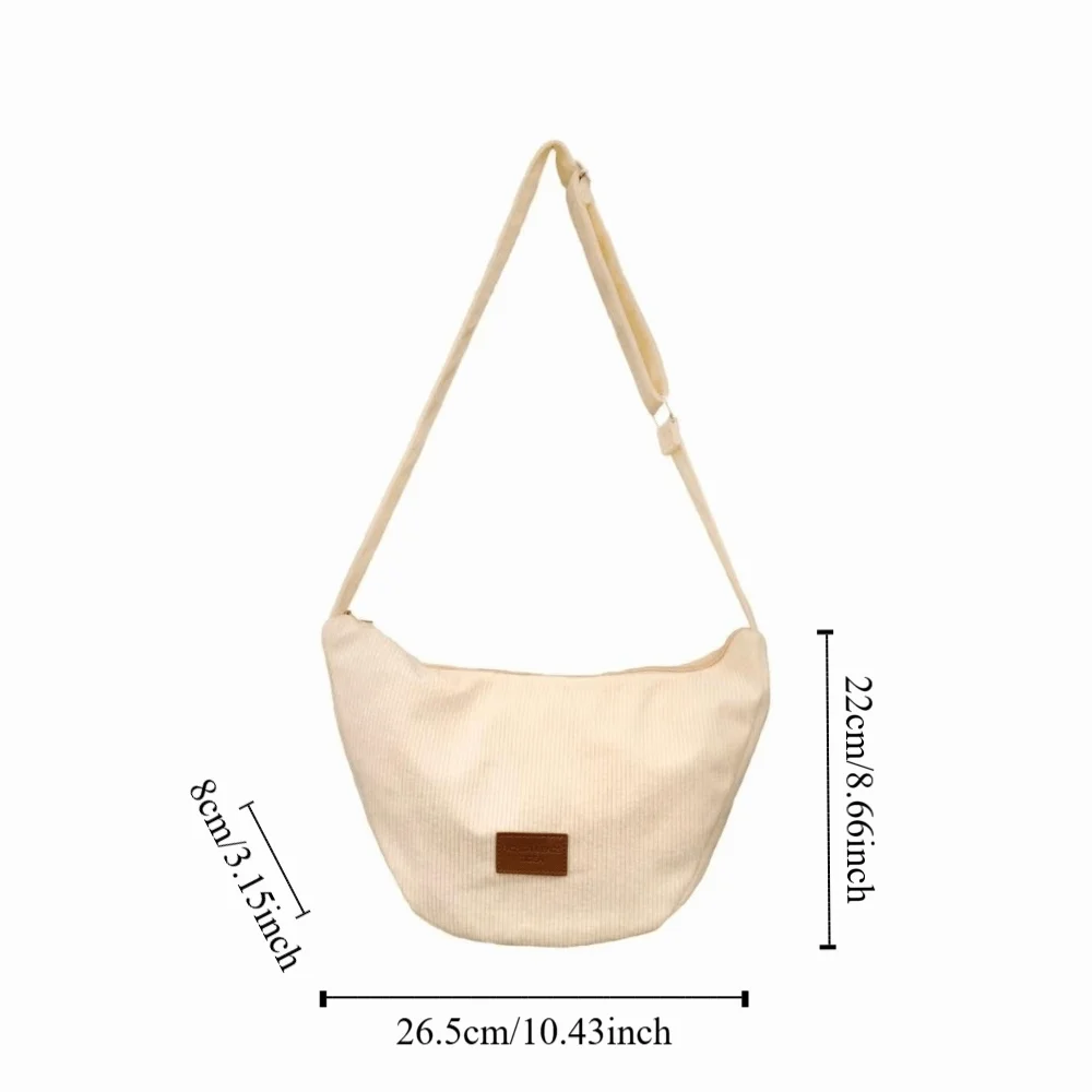 Borsa a tracolla da donna di grande capacità Borsa versatile per gnocchi Borsa a tracolla in velluto a coste Borsa per ascella per il tempo libero alla moda in tinta unita