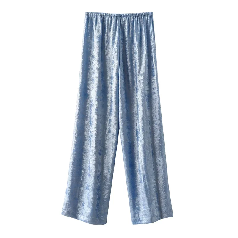 KEYANKETIAN 2024 New Launch Women's Aluminum Foil Coated Textured Straight-leg Pants Fashion Elastic Waist Thin Long Trousers