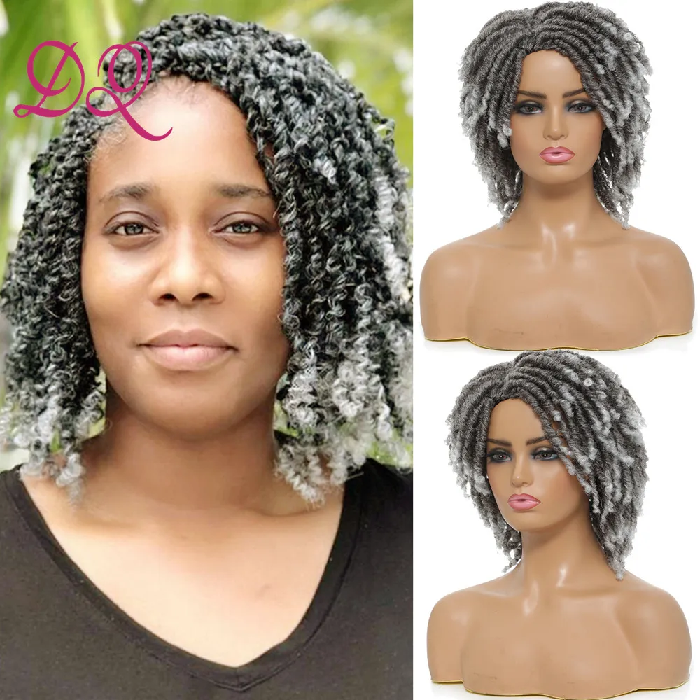 

DQ Braided Wigs For Black Women Synthetic Wig Short Dreadlock Wig Butterfly Ombre Twist Hair Wigs African Faux Locs Crochet Hair