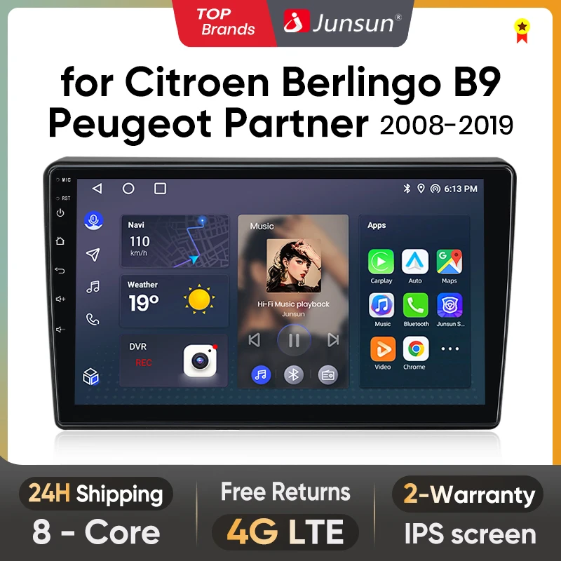 Junsun V1 Pro 8G + 256G для Citroen Berlingo B9 Peugeot Partner 2008 - 2019 Автомагнитола CarPlay Android Авто GPS No 2 din 2din DVD