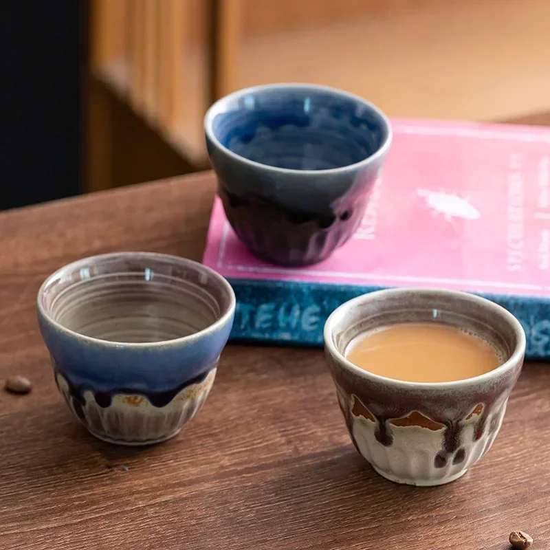 

Vintage Ceramic Teacup Japanese Kiln Change Vertical Stripe Kung Fu Tea Teaware Accessories Tasting Cups Master Cup Coffee Cups