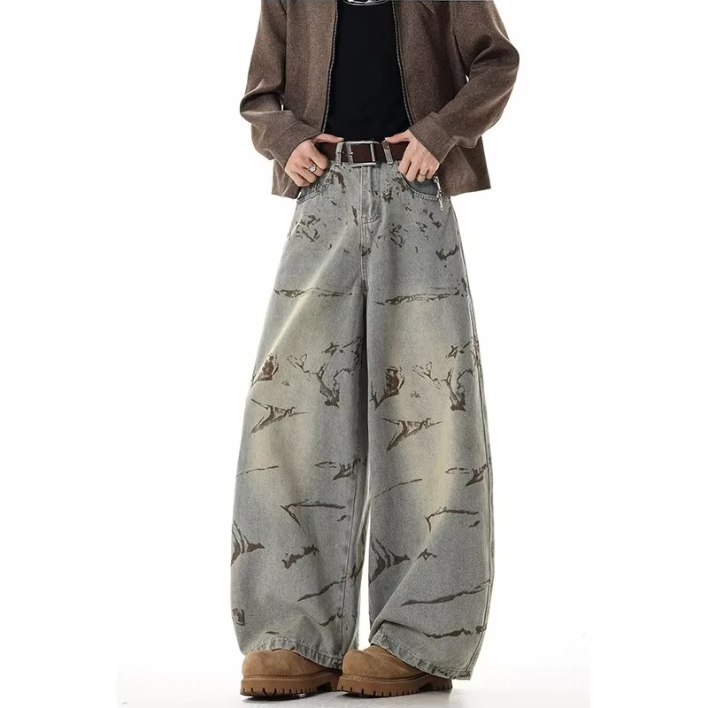 Men's Tie Dye Vintage Jeans Casual Pants Young Boy Clothes 90s Cargo Sweatpants Male High Waist Y2k Cool Trousers