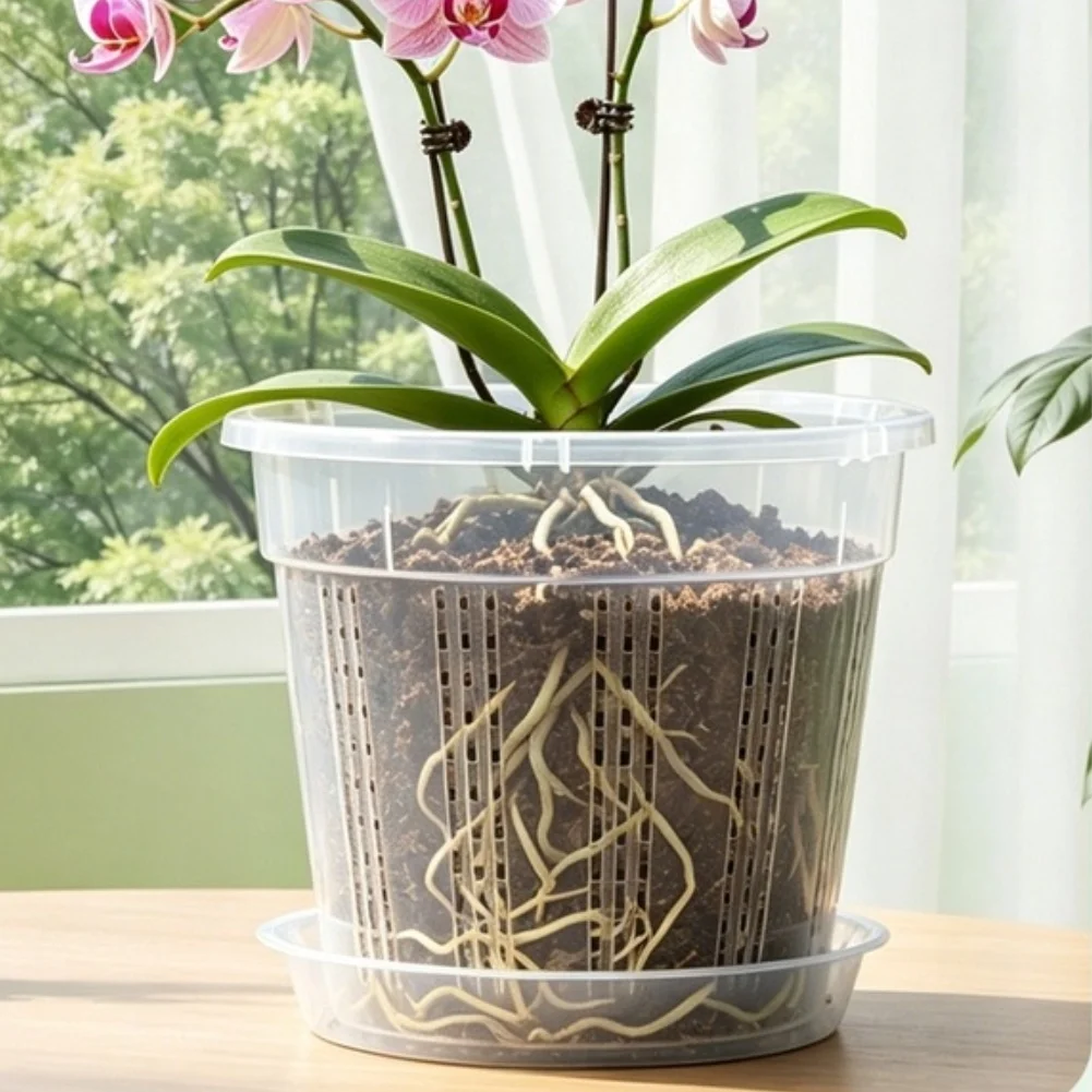 Clear For Orchid Plant Pots with Drainage System Bottom Holes Side Vents and Stackable Trays for Space Efficient Storage